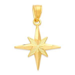 Solid 10k Gold North Star Pendant - Celestial Charm Star Pendant Gift for Her